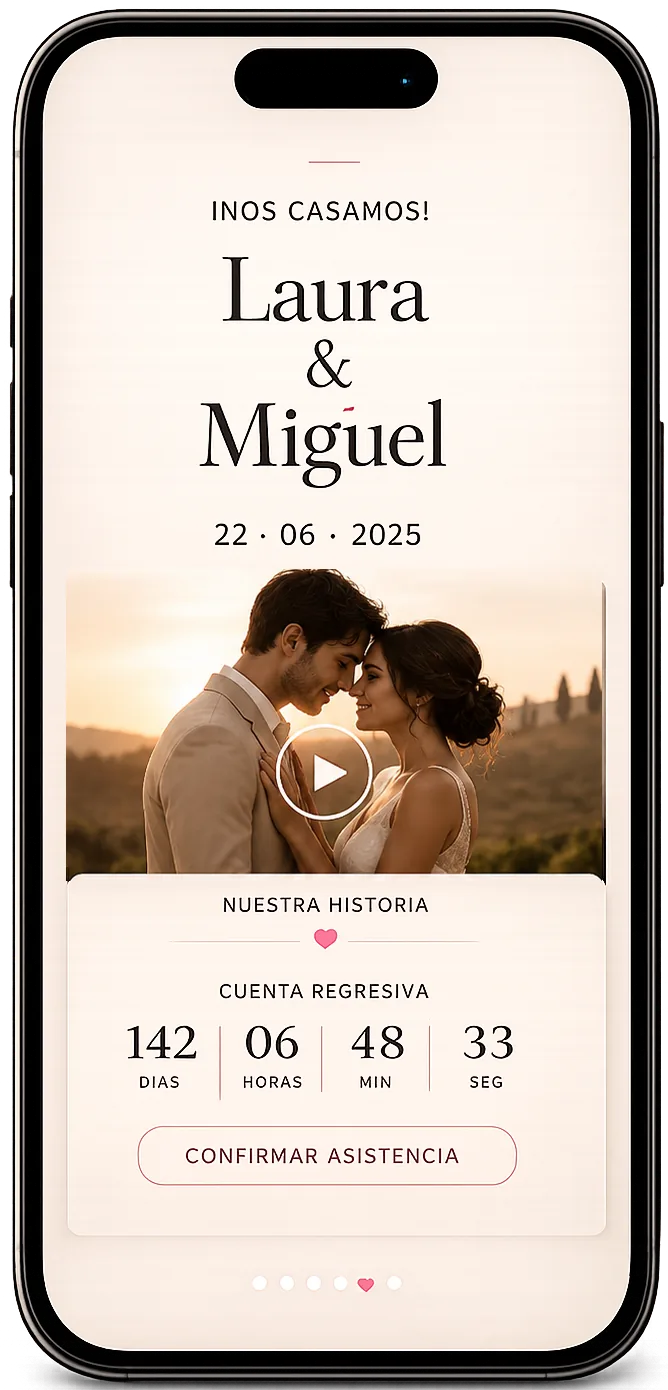 Invitación de boda digital de SetMyDay mostrada en un smartphone