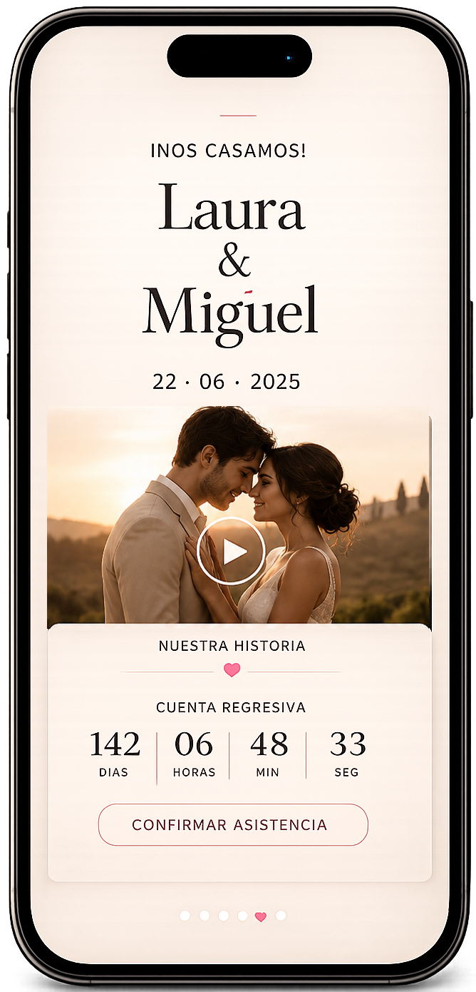Invitación de boda digital de SetMyDay mostrada en un smartphone